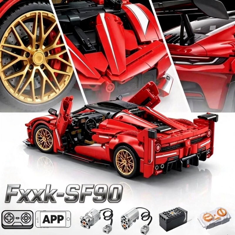 2026 New Model Ferrari Lamborghini V12 Building Block Remote Control Sports Car High-Difficulty Model Assembly Gift for Boys