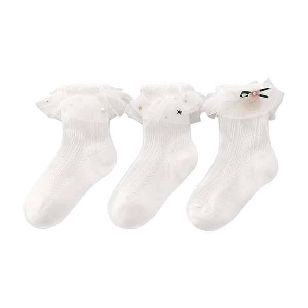 Children's Lace Socks for Girls, Spring and Summer Thin Short Socks, Lace Girls' Princess Dance Socks, Summer White Short Socks — 5