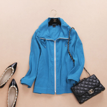 U.S. single sky blue short coat collar drawstring shoulder autumn jacket commuter short foreign trade original list