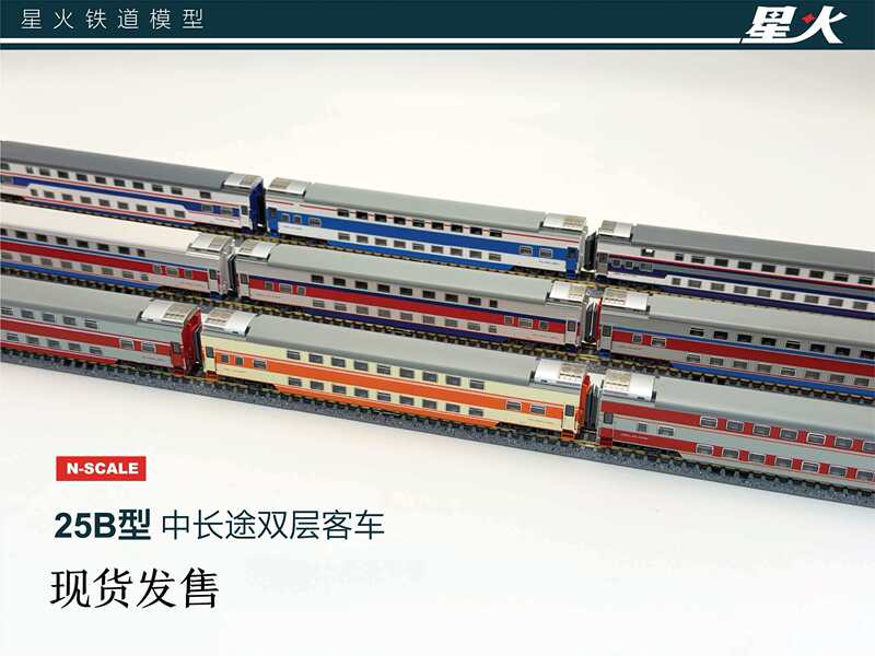 Spark Model N Scale 25B Type Double-Decker Passenger Car Medium-Long Distance Train Model National Train Model with Lights Spark Model N Scale 25B Type Double-Decker Passenger Car Medium-Long Distance Train Model National Train Model with Lights