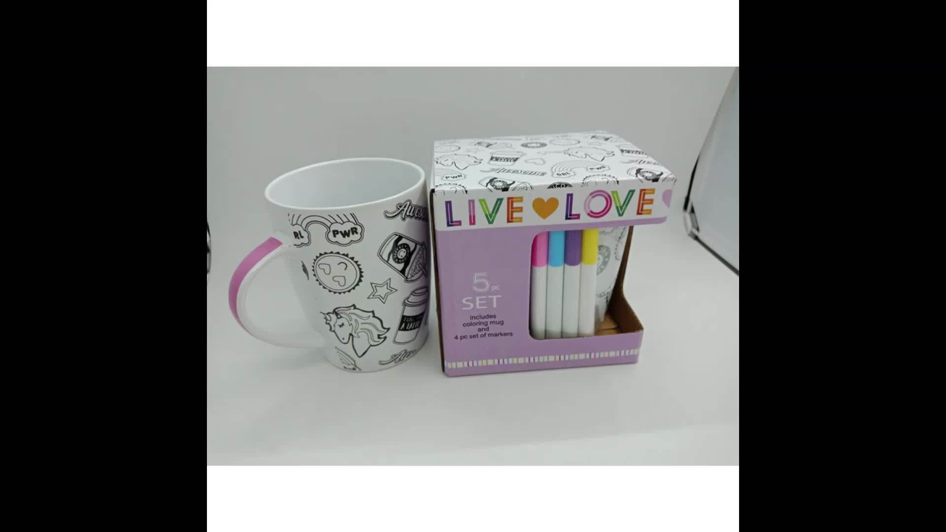 16oz Ceramic Coloring Mug And 4pc Set Of Markers Gifts Mug For Kid