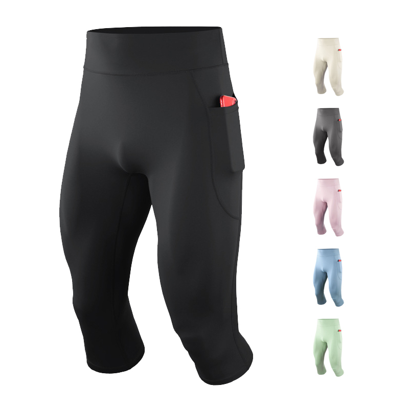 High-Waisted Fitness Capri Pants for Men, Sports Compression Pants, High Elasticity, Breathable, Quick-Drying, Running Training, Gym 7/8 Compression Pants