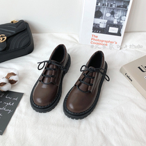 2021 Spring New ins black lace small leather shoes female students Korean version Joker retro British style thick bottom increased