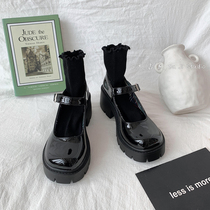 Day Ensemble Black Small Leather Shoes Women 2022 Mary Treasures Shoes Women JK Uniform Pine Pastry Shoes Thick Bottom Retro Loretta Single Shoes