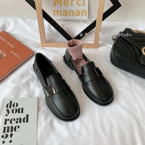 ins retro black small leather shoes female Korean version 100 hitch job career single shoes Inron wind a foot pedal