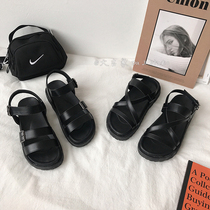 2021 new summer ulzzang thick-soled sandals female flat students Hong Kong flavor Joker Harajuku style retro ins tide