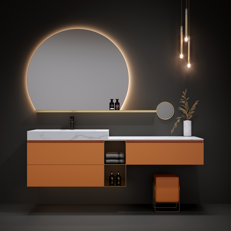 Designer Oak Bathroom Cabinet Combination Dressing Makeup Double Sink Washbasin Slate Integrated Powder Room Washbasin Washbasin