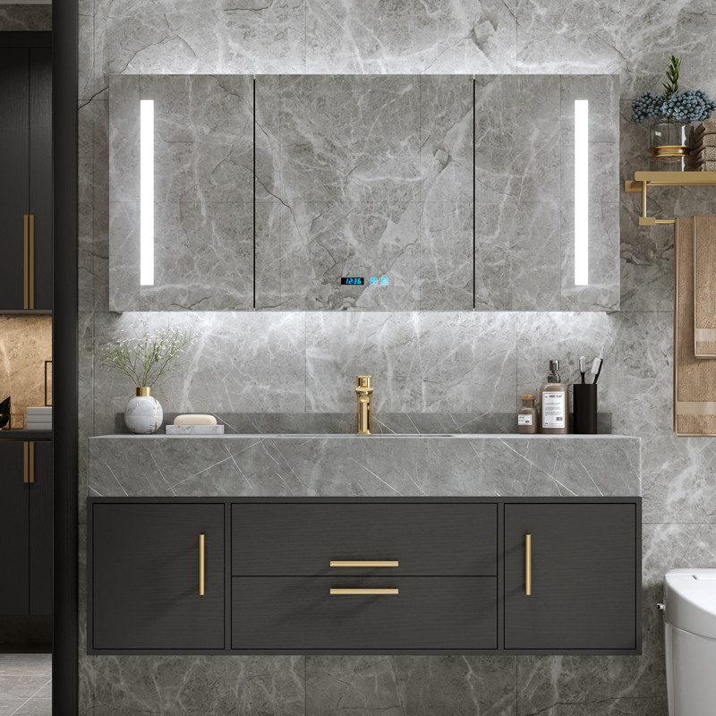 Light and luxurious modern minimalist double trough washbasin rock plate integrated bath cabinet Composition wash washsink wash basin Wash Terrace Basin Makeup room