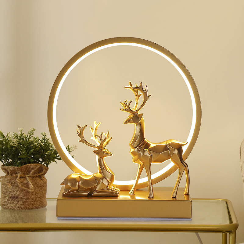 Light luxury table lamp bedroom ins maiden Nordic deer creative newlywed dowry wedding gift wedding room long bright bedside lamp