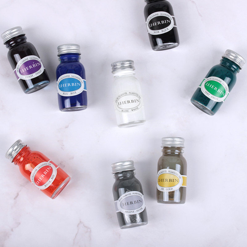 Color gold powder ink France J HERBIN Brief NONCARBON English Calligraphy Feather Glass Pen Fountain Pen