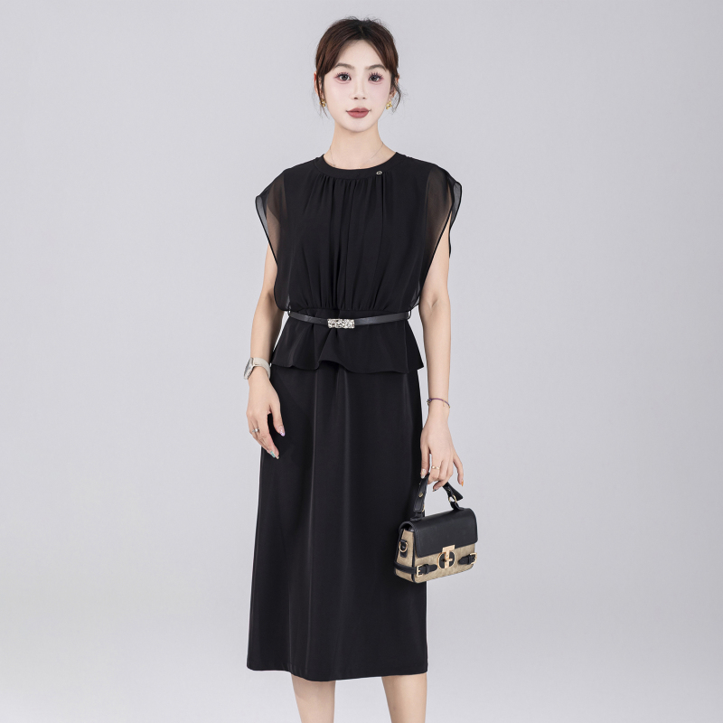 Oriental Beauty Dfmt3030 Commuting Fashion Sleeveless Dress for Women 2026 Summer Waist-Cinching Slimming Fake Two-Piece Dress