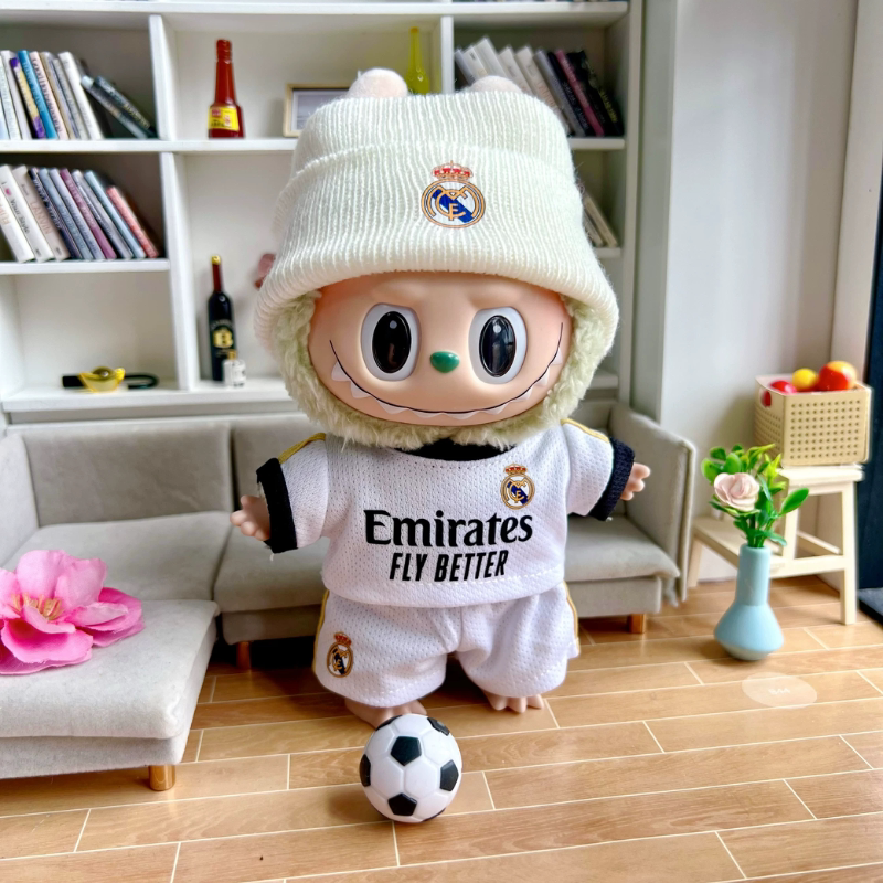 Not for Children】17Cm Labubu Doll Clothes Real Madrid Jersey Vinyl Doll Labubu Clothes Same Style as Dong Ge Not for Children】17Cm Labubu Doll Clothes Real Madrid Jersey Vinyl Doll Labubu Clothes Same Style as Dong Ge