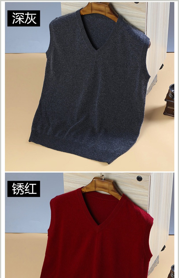 Mùa thu và mùa đông cashmere phù hợp với vest nam với áo len không tay áo len cổ chữ V len đan vest cashmere giản dị đồ vest