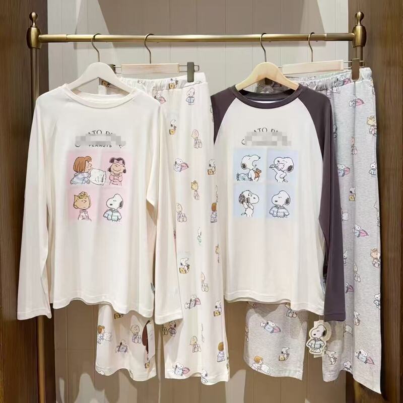 Gp Spring New Ice Cream Couple Snoopy Homewear Pajamas for Men and Women Modal Long Sleeve Long Pants Can Be Worn Outside