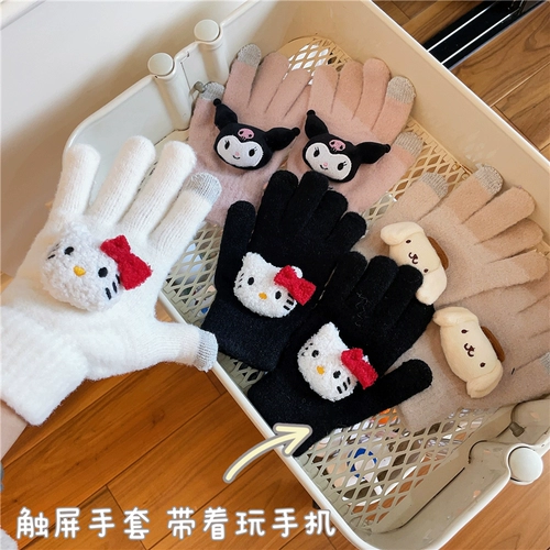 Демисезонные утепленные удерживающие тепло мультяшные перчатки для влюбленных, комплект, милый мобильный телефон, сенсорный экран