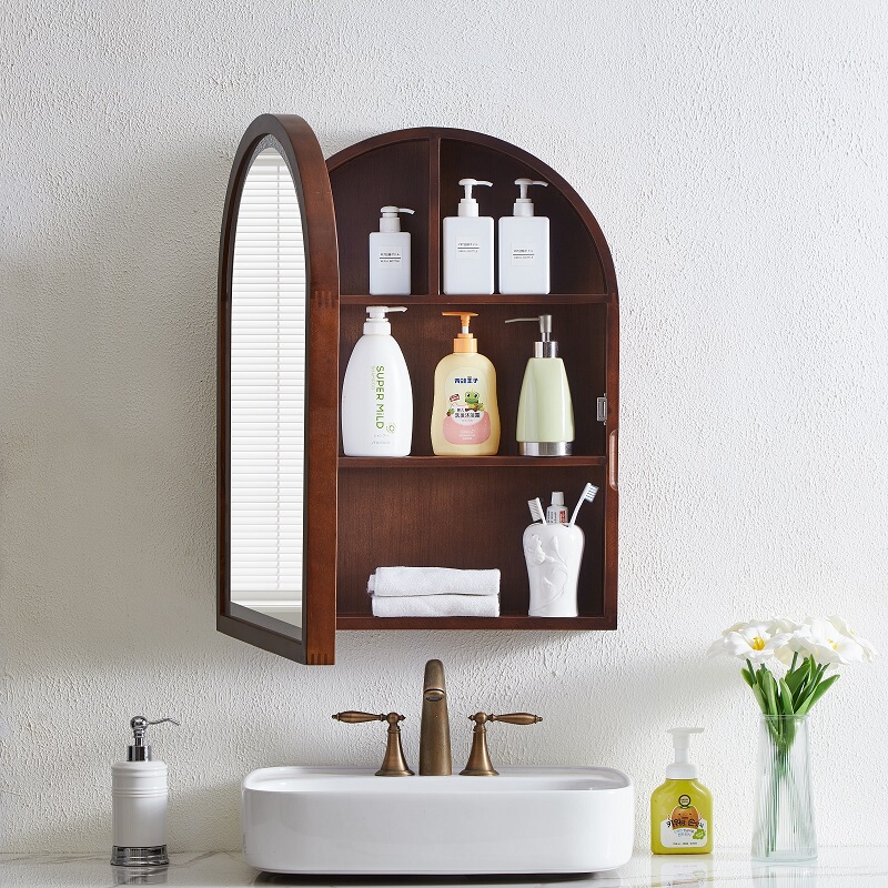 Arch-Shaped Bathroom Mirror Cabinet with Light, Solid Wood Bathroom Mirror, Smart Dressing Mirror, Special-Shaped Storage Semi-Circular Mirror Box, Wall-Mounted Arch-Shaped Bathroom Mirror Cabinet with Light, Solid Wood Bathroom Mirror, Smart Dressing Mirror, Special-Shaped Storage Semi-Circular Mirror Box, Wall-Mounted