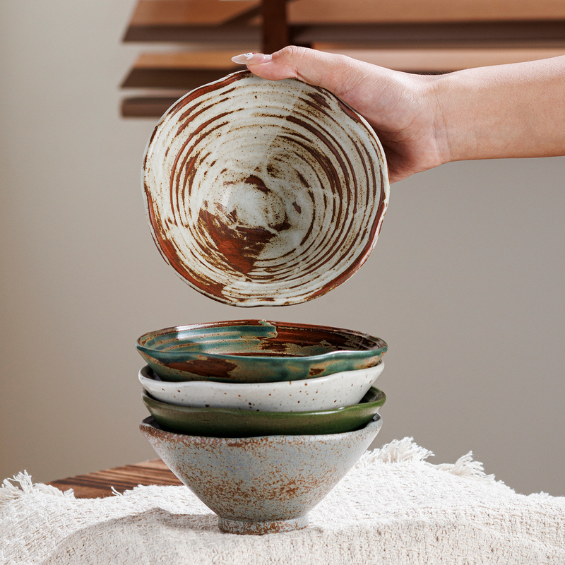 Jingdezhen Handmade Japanese-Style Ceramic Bowls for Home Use, High-Temperature Coarse Pottery Retro Bowl Set, Homestay Tableware, Porridge Bowls, Vegetable Bowls Jingdezhen Handmade Japanese-Style Ceramic Bowls for Home Use, High-Temperature Coarse Pottery Retro Bowl Set, Homestay Tableware, Porridge Bowls, Vegetable Bowls