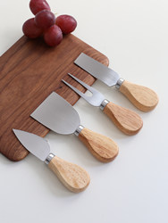 Stainless Steel Cheese Knife 4-Piece Set with Wooden Handle, Cream Cutter, Pizza Cheese Knife, Fork, Spatula, Butter Spreader, Baking