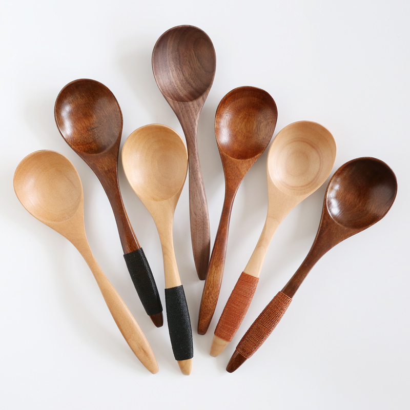 Japanese-style round head wooden spoon log soup spoon household wooden rice spoon spoon porridge spoon solid wood tableware