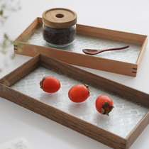 Japanese walnut glass embossed tray creative vintage wooden paddles table top cosmetics storage tray