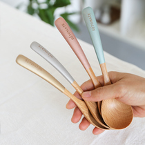 Colorful handle wooden spoon creative curved handle small spoon long handle solid wood soup spoon household spoon porridge spoon rice spoon spoon spoon