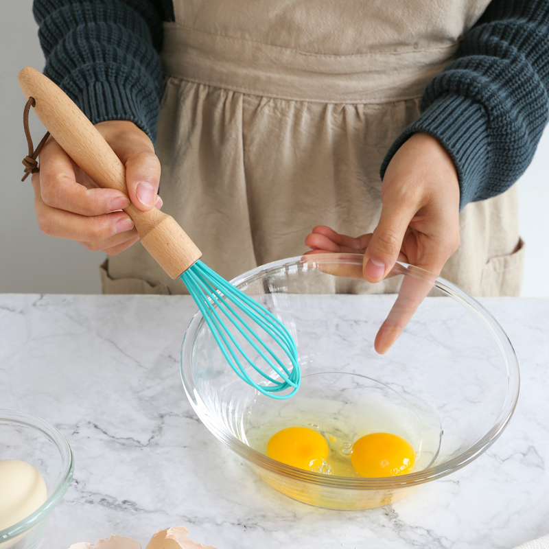 Beech Wood Handle Silicone eggbeater Handheld Milk Bubble Machine Cream Eggs Manual Stirrers Baking Utensils