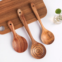  Wooden shovel Non-stick pan Long handle wooden spoon Paint-free kitchenware Cooking wooden spatula Colander Household solid wood soup spoon