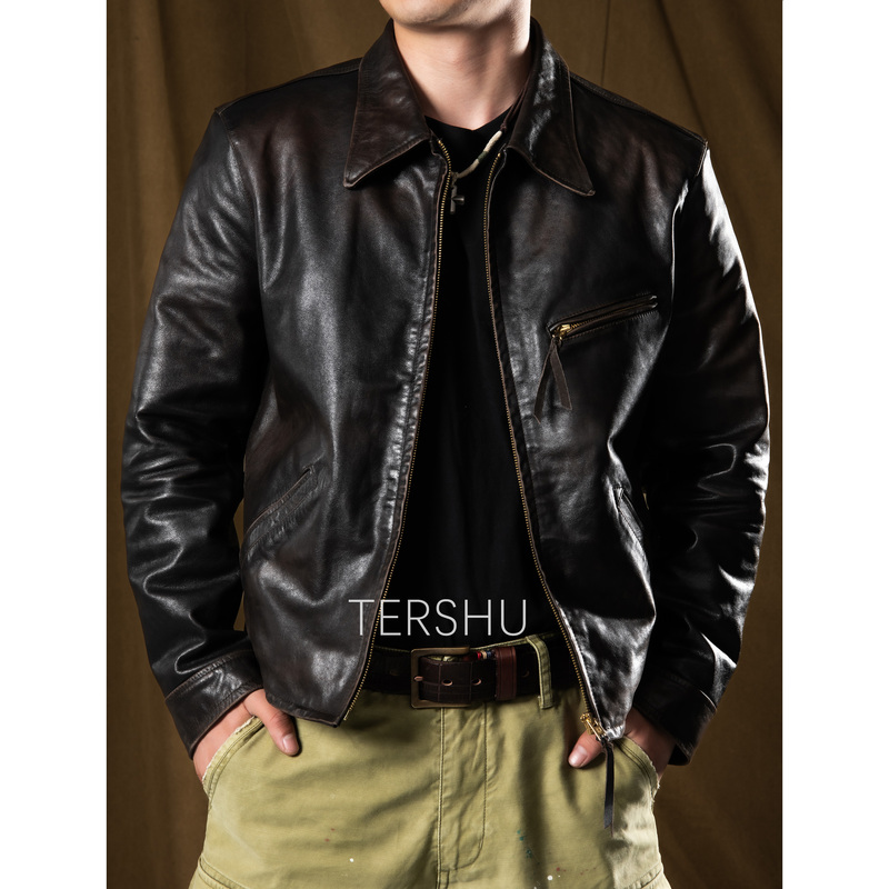 Uncle Te 1930 Tom Cruise Style Genuine Leather Vintage Leather Jacket with Genuine Leather Lapel for Men, Suitable for Spring and Autumn