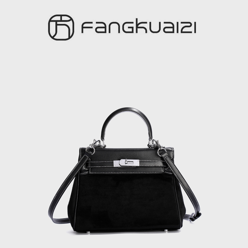 5525 Black 25*11* 19cm High-End Suede Kelly Bag, Light Luxury Shoulder Crossbody Bag