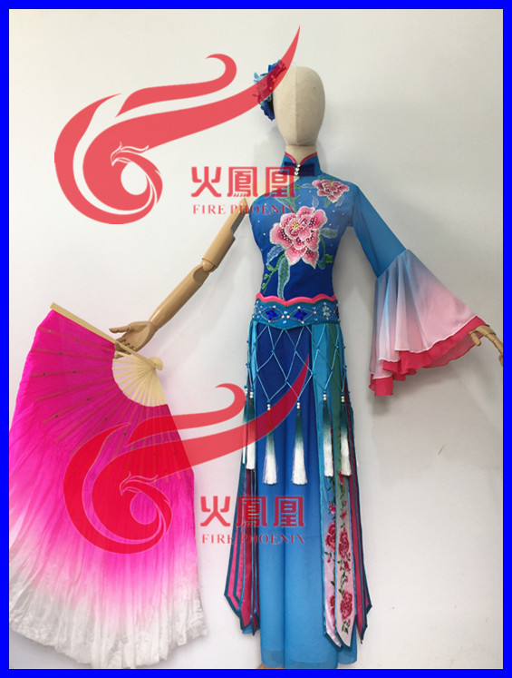 Women's Group Dance Show Color Dance Costumes Dress Rehearsal For Performance original Custom Shanghai Song and Dance Company Fan Dance