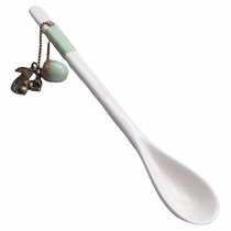 Original natural acorn nanmu spoon original wooden spoon ceramic spoon portable cloth bag tableware spoon zaka with cup lid spoon