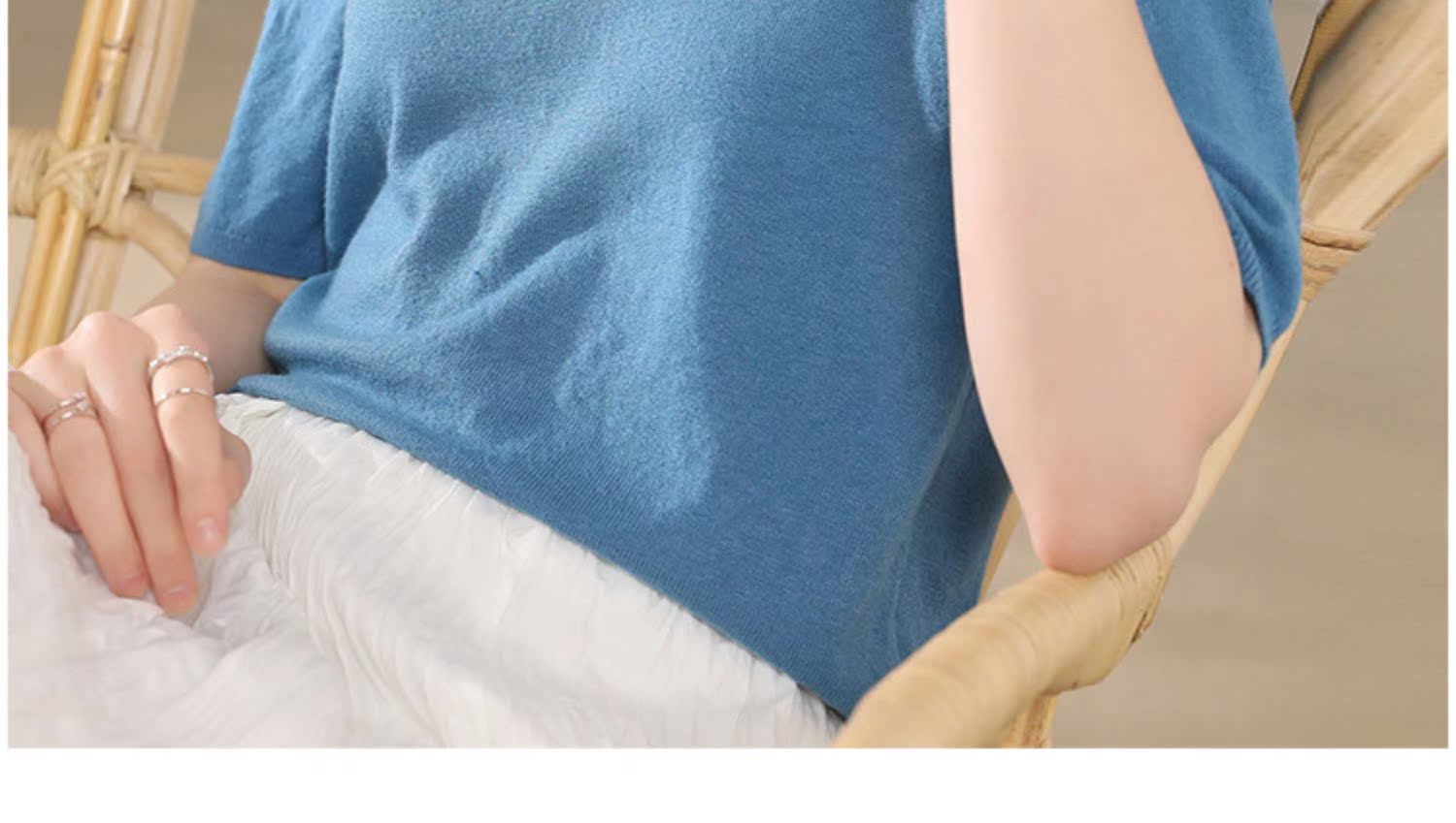 Áo len nữ 2019 mới mùa xuân và hè mỏng phần áo thun cổ chữ V Áo len nữ rộng rãi, áo thun dệt kim ngắn tay đan đáy - Áo len cổ chữ V gile len
