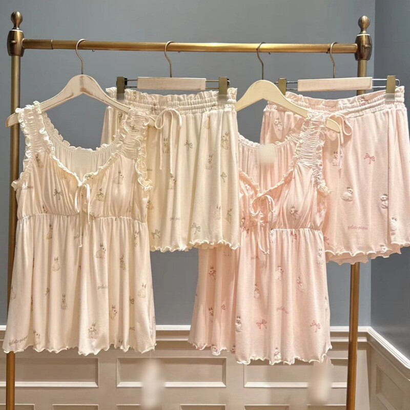 2026 Summer New Soft Ice Cream All-Over Print Butterfly Rabbit Tank Top and Shorts Women's Loungewear Pajamas