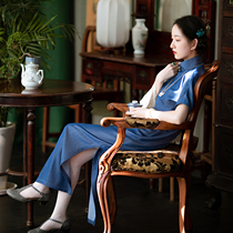 Vegetarian autumn -- The daily improved denim qipao for the spring and summer and the elegant retro of the young style of the clothes and the elegant retro-style of the young
