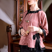 The Garden Chrysanthemum -- a city wind flop -- spring and summer retro disc buckle Ruyi Yuntou Chinese blouses original Republic of China Wind womens clothing