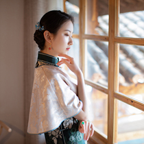 Golden Silk Roo -- Spring Summer Autumn Style Real Silk Flowers Roo Shawl Shoulder Sweet Beauty 100 Hitch Qipao Gown With Elegant Original and Elegant Original