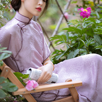 Citing Ziling Spring and summer silk cotton jacquard satin Chinese retro Republic of China style short sleeve no provincial buckle ancient cheongsam