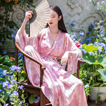 Drunk peach blossoms Chinese retro Chinese elements Hanfu silk tulle cross-collar robe waist dress