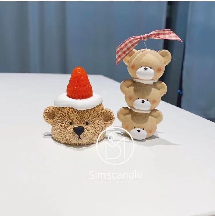 Cute plush bear head scented candle plaster pendulum piece accompanied by hand digy material handmade silicone gel molds