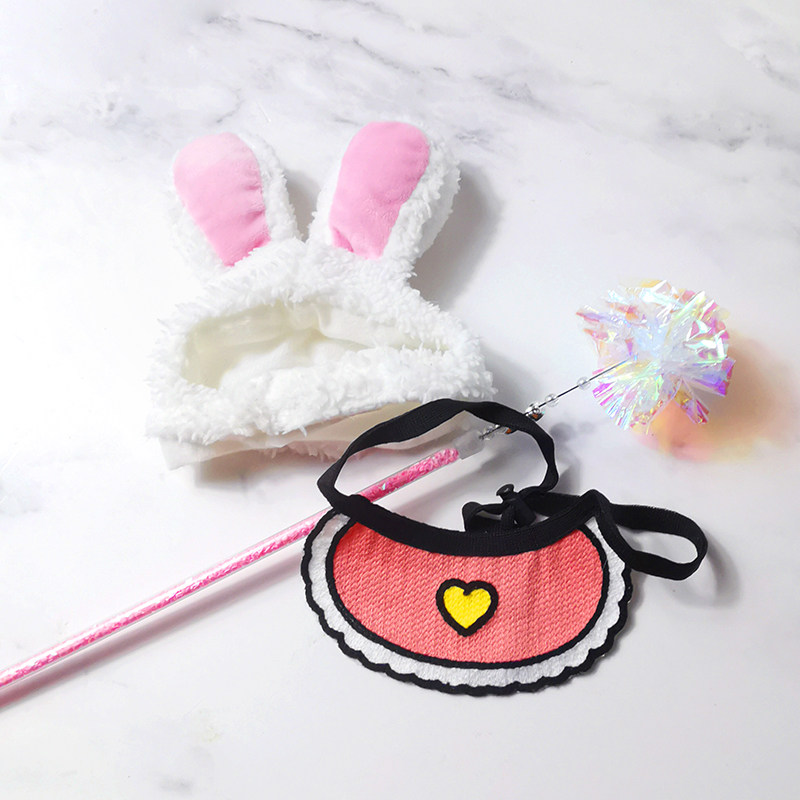 Cat toy cat jewelry teasing cat stick cute rabbit ear necklace, towel puppy cat and cat hat cute powder