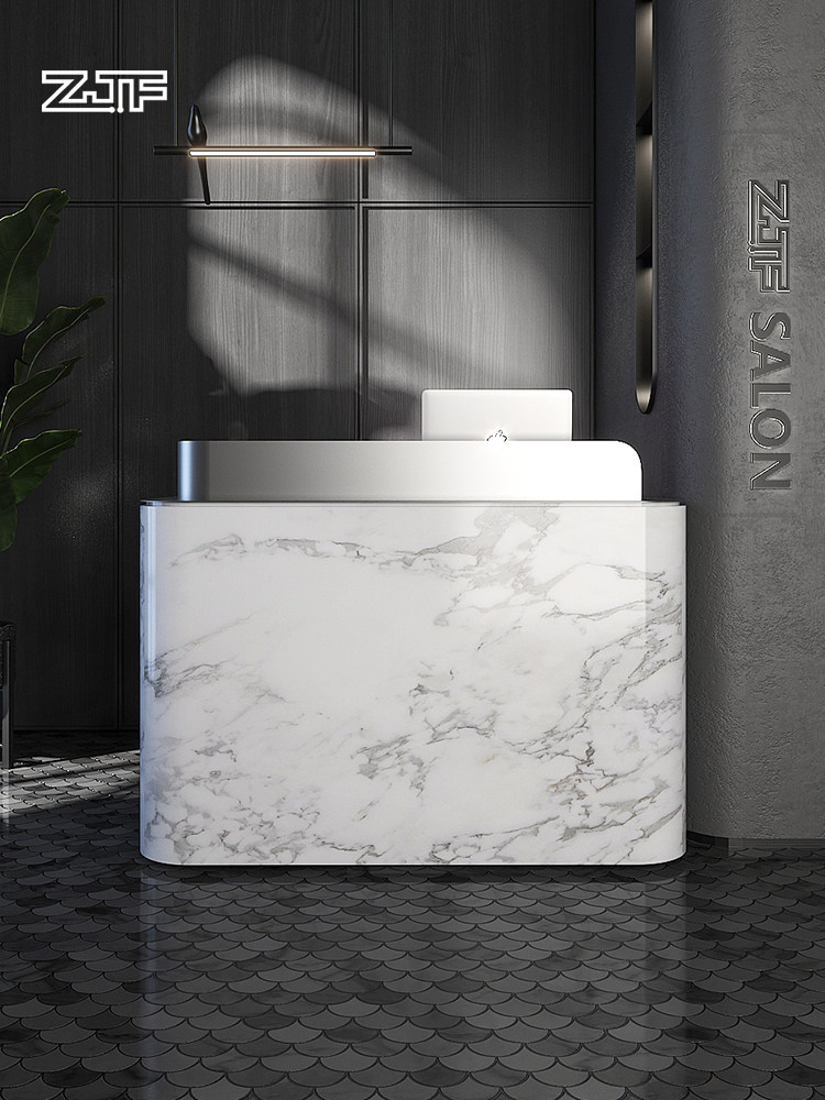 Crowdsmiths Workshop Clothing Shop Silver Light Extravagant Collection Silver Counter Imitation Marble Arched Beauty Salon Small Front Desk Reception Desk D4