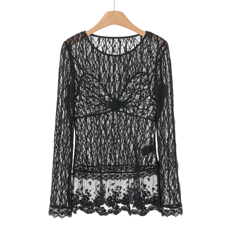 799【Mo Y】Winter Clothing Pure Desire Sheer Lace Shirt with Beaded Embroidery 311 Cut Label 799【Mo Y】Winter Clothing Pure Desire Sheer Lace Shirt with Beaded Embroidery 311 Cut Label