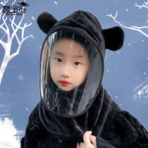 Winter baby hat bicycling warm and integrated hat child neck guard sleeve head hat cartoon protective ear with face hood windproof cap