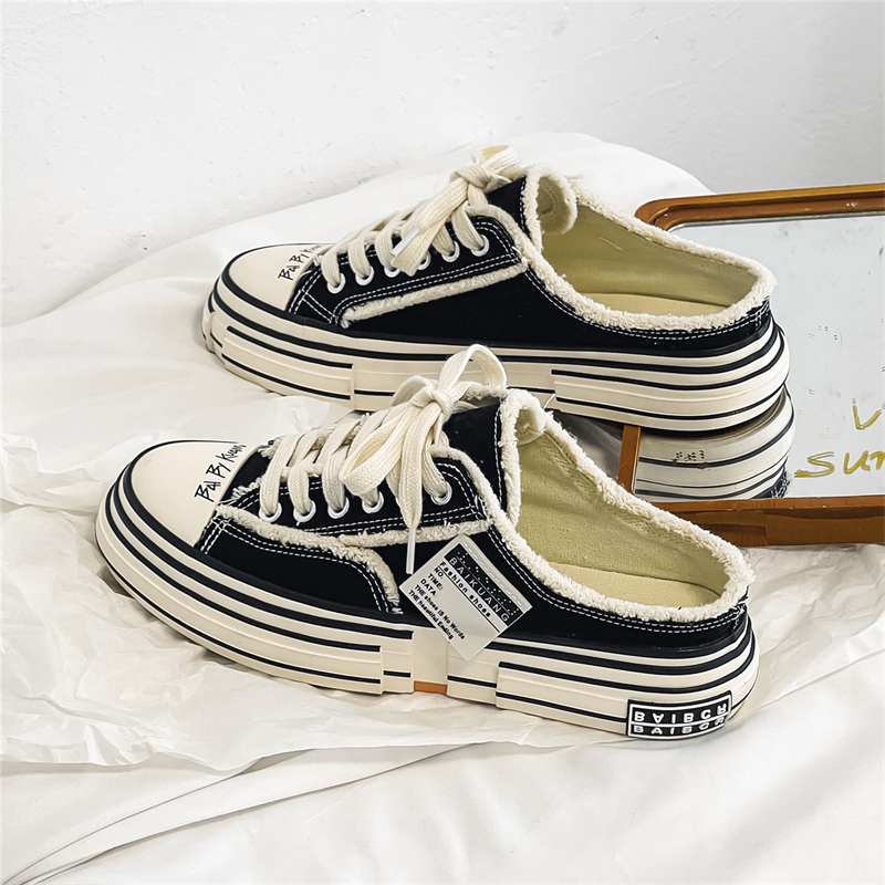Men's Breathable Half-Slip Canvas Shoes, Men's Lazy Shoes, Trendy Shoes, Slip-On Shoes Without Heel, Men's Sneakers, Trendy Shoes