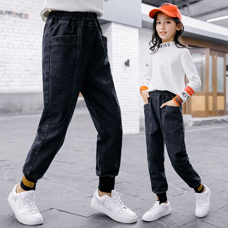 Girls ' jeans spring and autumn wear thin children's loose Korean version of the middle and large children's spring primary school black pants