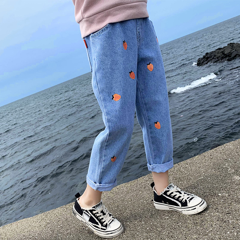 Girl Pants 2022 New Spring Autumn Dress Foreign Pie Old Daddy Pants Casual Long Pants Children CUHK Kids Fall Jeans