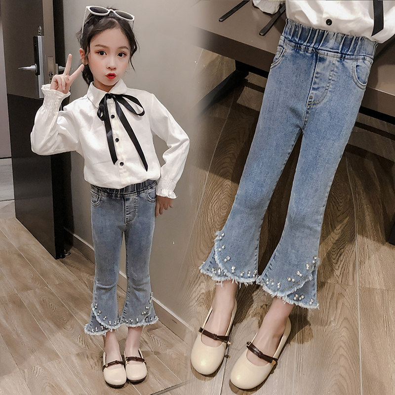 Girls jeans spring and autumn 2021 new fashionable pants Korean children's casual pants flared pants