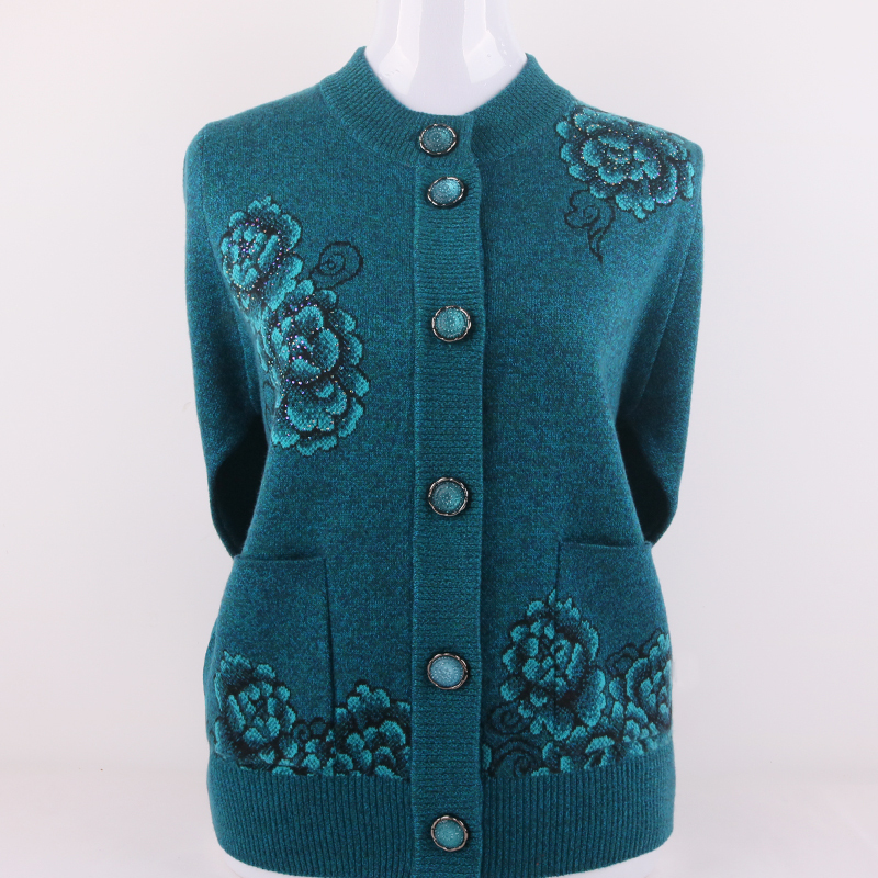 Autumn Clothing for Elderly Women, Loose Knitted Cardigan Sweater for Grandma, Fleece-Lined and Thickened Plus-Size Top Jacket for Mom