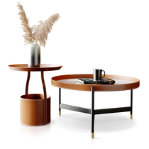 Nordic round tea table rock plate combination modern minimalist creative small family type furniture net red orange delicate edge a few poles