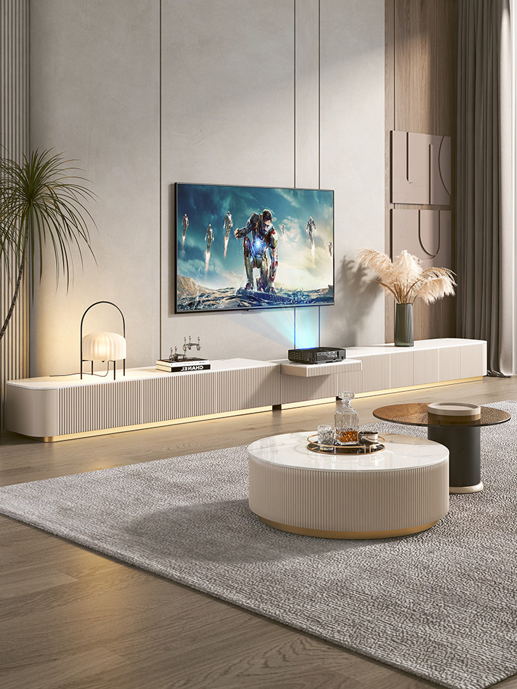 Laser TV cabinet solid wood super long rock plate tea table combination special cabinet lengthened small apartment light luxury TV cabinet